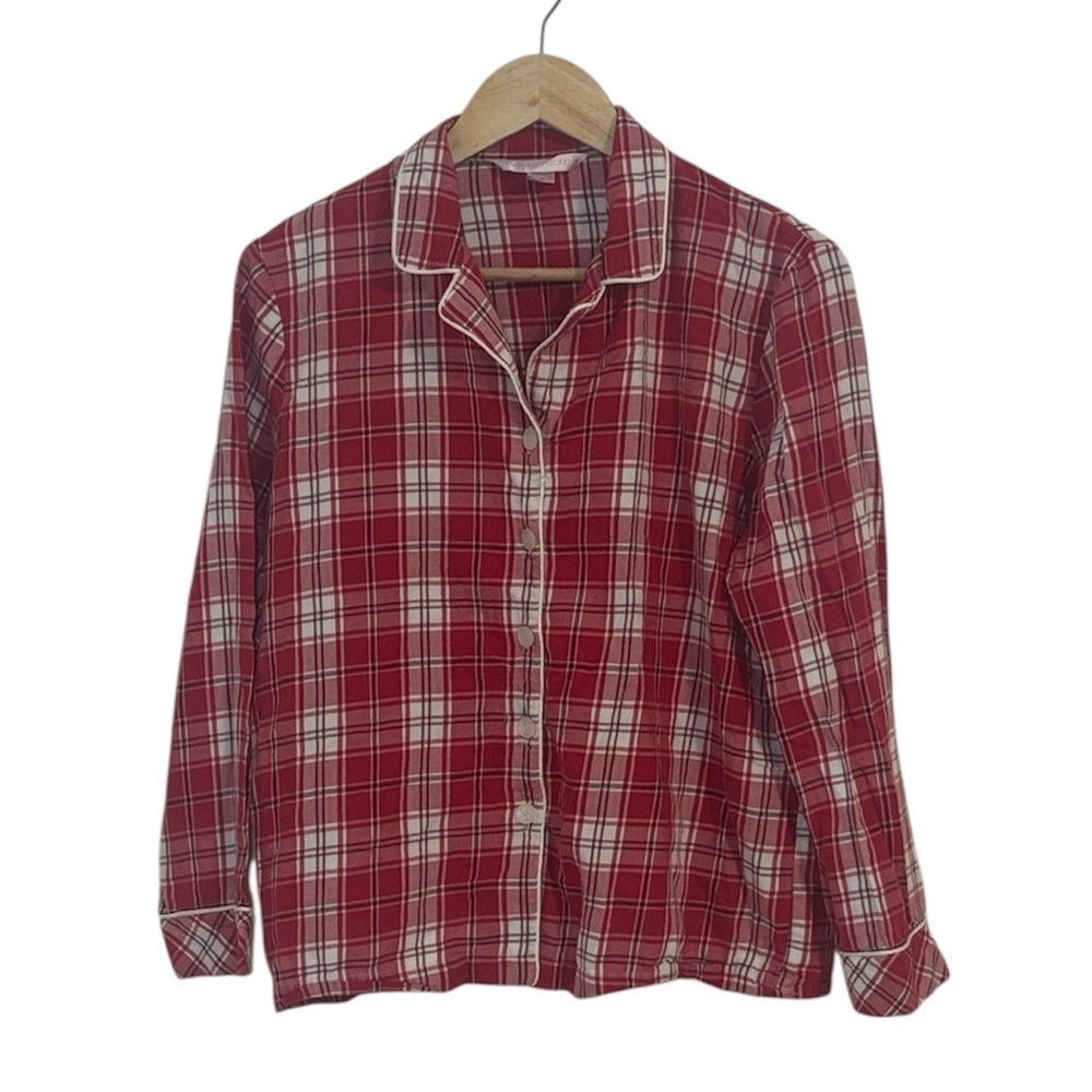 Victoria's Secret Red and White Plaid Pajama Shirt, X-Small